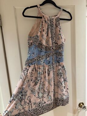 BCBG MaxAzria Sharlot Pink and Light Blue Floral Halter Dress